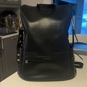 Black Leather Diaper Bag Backpack